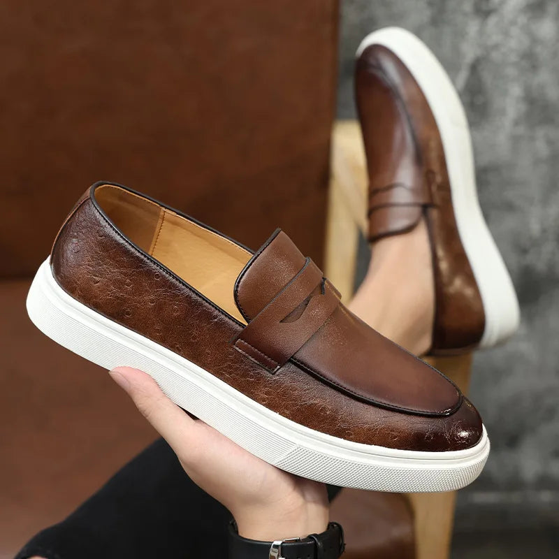 New 2025 Summer Men Casual Slip On Dress Shoes Black Brown British Style Platform Men Driving Loafers Shoes